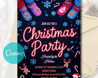 Christmas Pajama Party Invitation, Christmas Party Invitation, Pajama Invitation, Holiday Party Invite, Xmas Party, Editable Canva Template