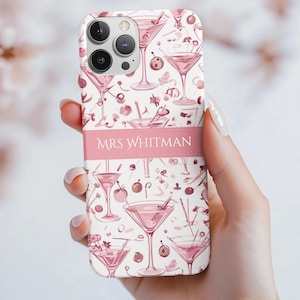 パーソナライズされたカクテル電話ケース、カスタム名カクテル iPhone & Samsung カバー - 彼女へのかわいい美的ギフト、ガーリーなカクテル デザイン ケース