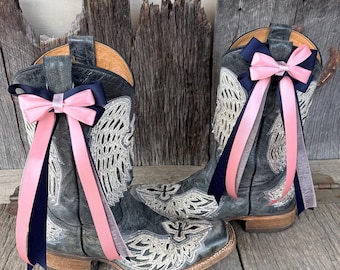 Navy Blue - Dusty Pink Rose Ribbon - Cowboy Boot Bows: Western Concert wedding boot jewelry bling outfit accessories.