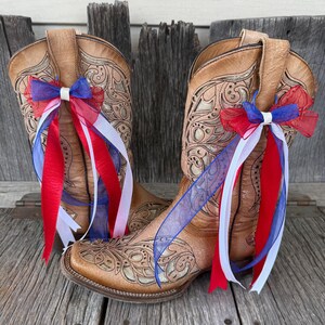 Red white & blue  country music Concert Removable western cowboy Boot Bows Accessory Trendy wedding bridal patriotic. Game day football