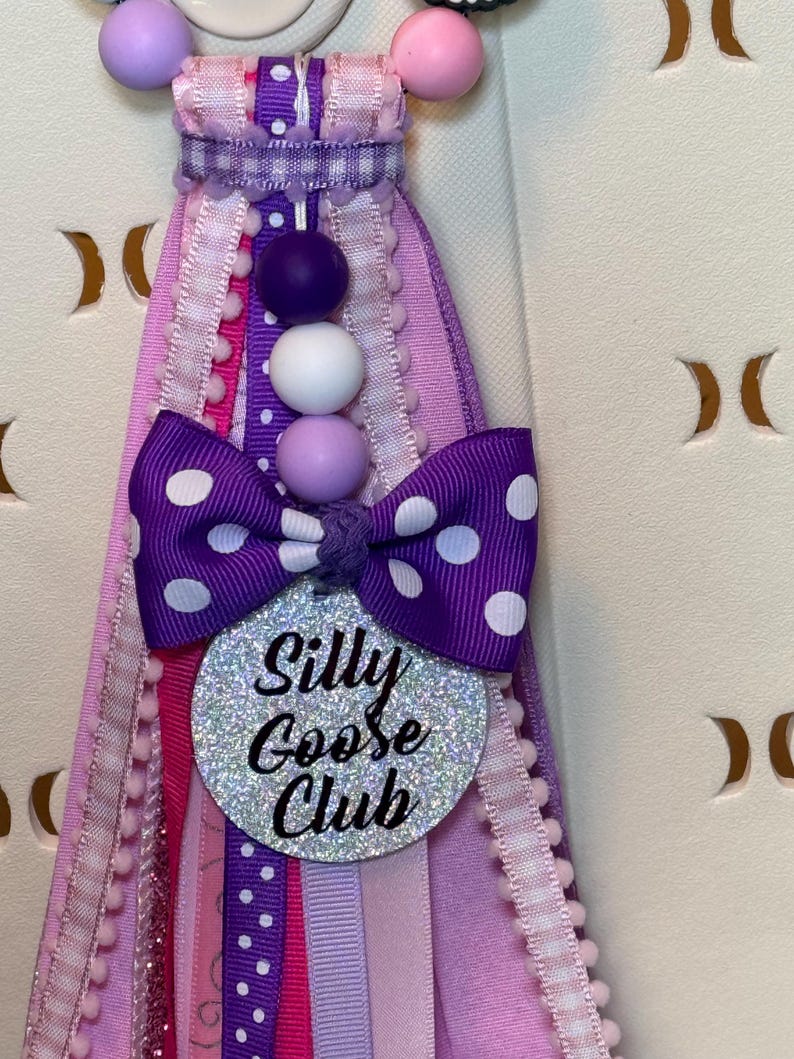 Silicone Beaded - Silly Goose On The Loose Club - Boggs Hurley bag tote purse tassel ribbon charm - Pink - Purple image 3