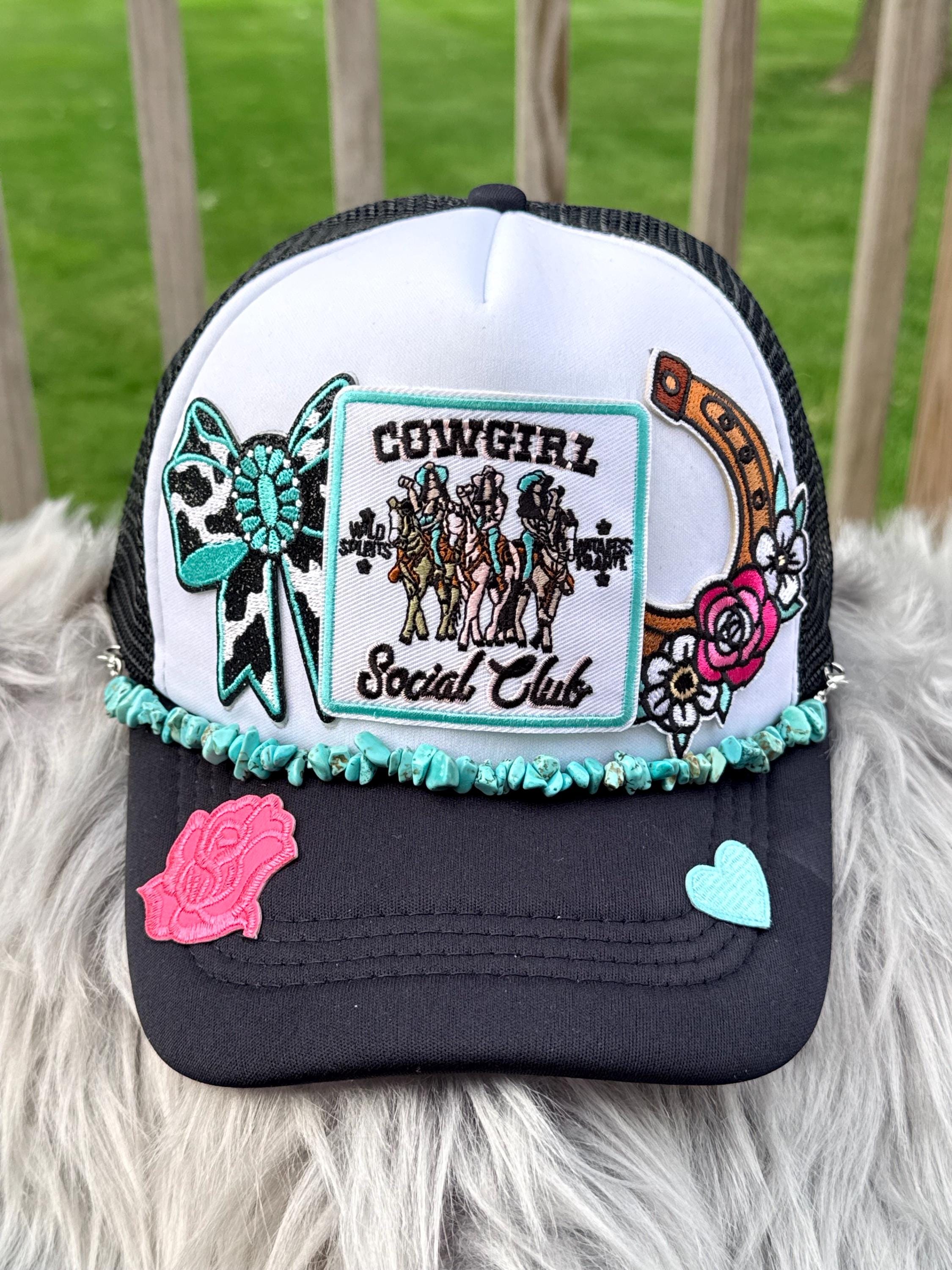 NWT Brown Turquoise trucker hat with sequin cow print heart Turquoise and Black Wild West Trucker Hat – Northern Felt  main image 3