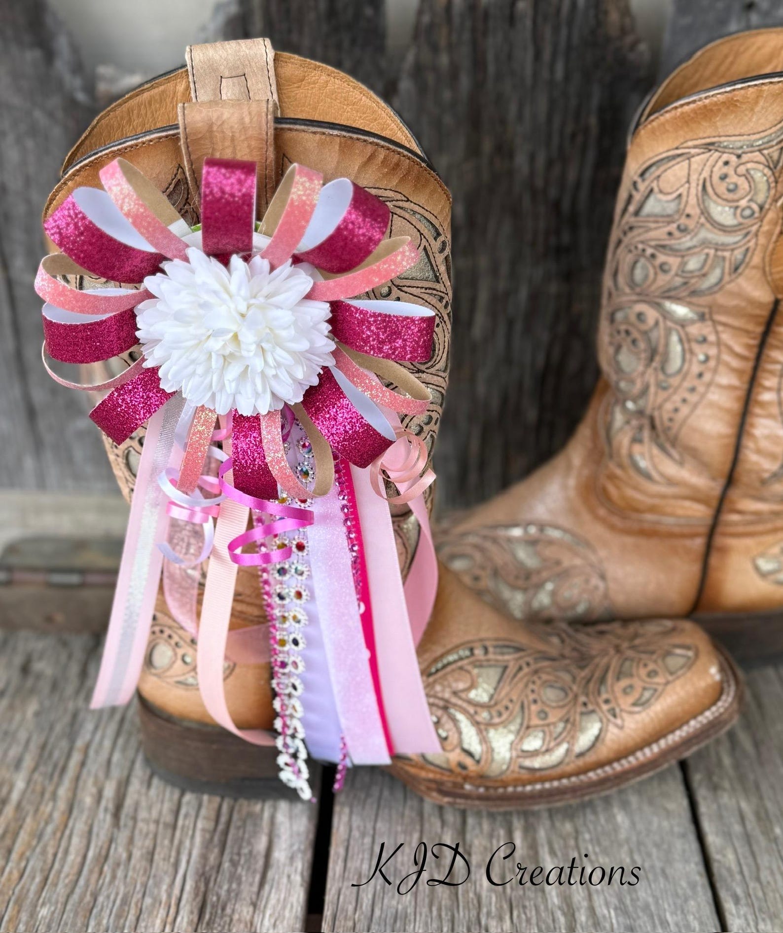 Homecoming Mini Mums - Pink Glitter Ribbons. Trendy Removeable Clip On ...
