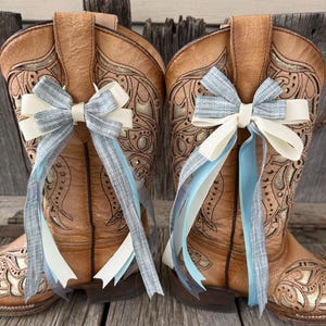 Light Blue ivory White  Country Music Concert wedding bridal western cowboy Boot Bows - Trendy Removable western boot bow bling Accessories