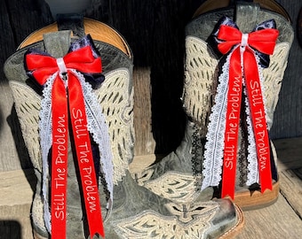 Red White Blue Western Boot Bows: "Still The Problem" Concert Ribbon Accessory