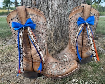 Blue Orange Florida College Football Ribbon Boot Bows: Game Day Western Boot Accessory