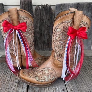 Red white & blue  country music Concert Removable western cowboy cowgirl Boot Bows Accessory Trendy wedding bridal patriotic. Boot bling.