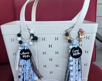 Silicone Beaded Aussie Mom- Australian Shepherd - Corgi Mom - Boggs Hurley bag purse tassel ribbon charms - Dogs - Pawprint