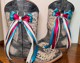 Western Boot Bows: Teal, maroon and Ivory Lace - Country Wedding Accessories