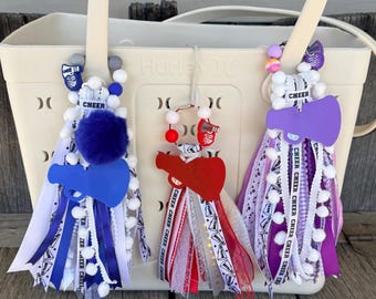 Silicone Beaded Cheerleading- Cheer - Boggs Hurley Bag Backpack Charm Ribbon Tassels - Personalize megaphone