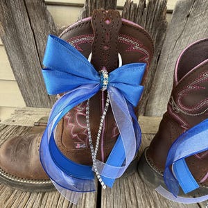 Megan Blue and White Country Music Concert western cowboy cowgirl youth short Boot Bows Accessory- Trendy Removable wedding bridal boot bows