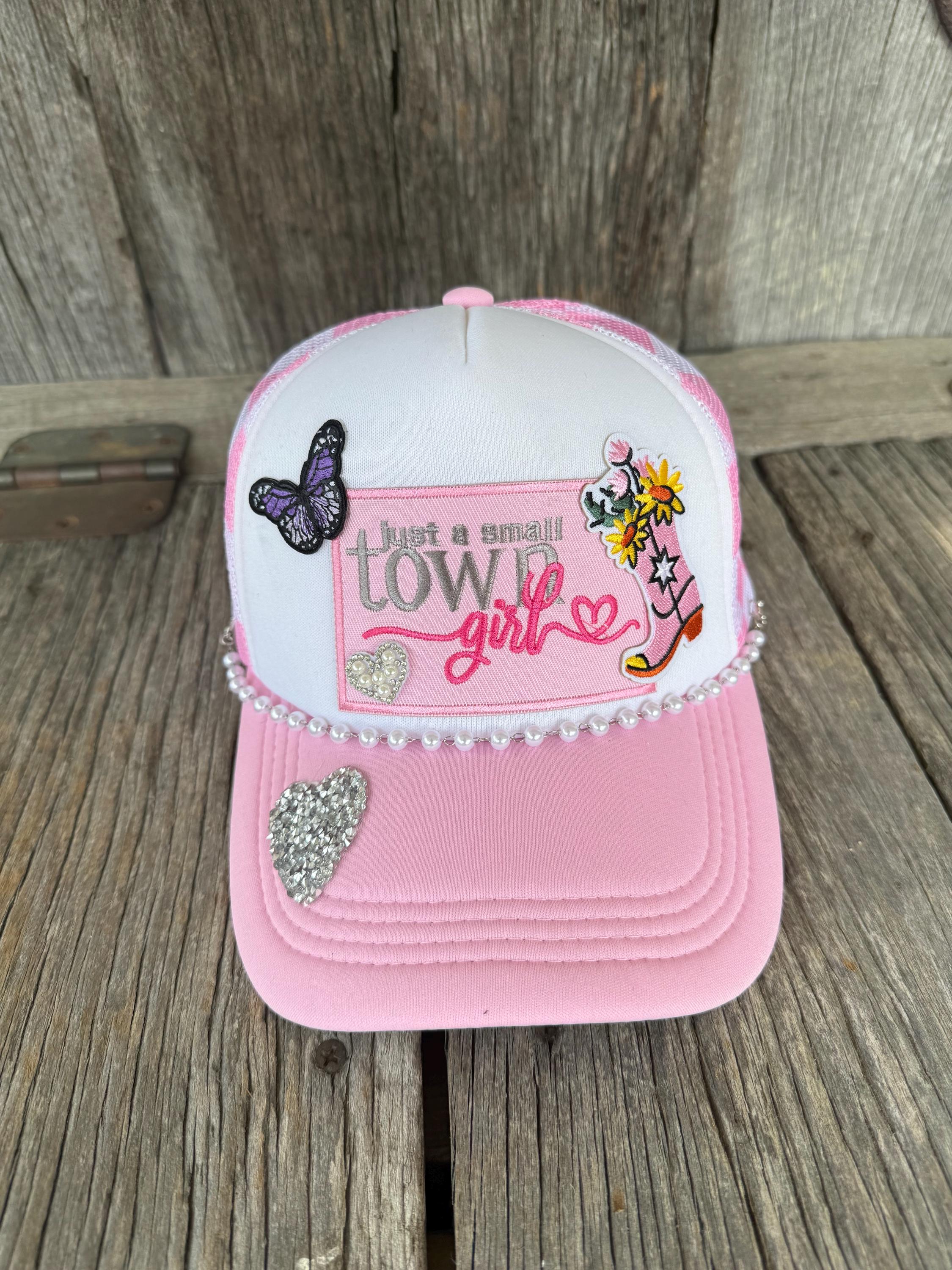Small Town Girl Pink Trucker Hat with Rhinestone Detail STM - PEARL – Waycap INC main image 3