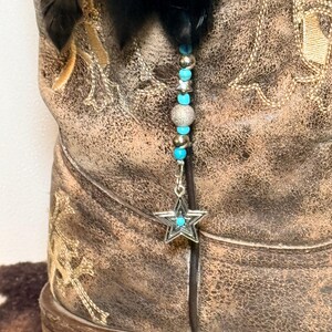 Ciondolo per stivali Western Boho con piume - Perline turchesi argentate - Ciondoli in argento - Ciondolo per borsa - Star