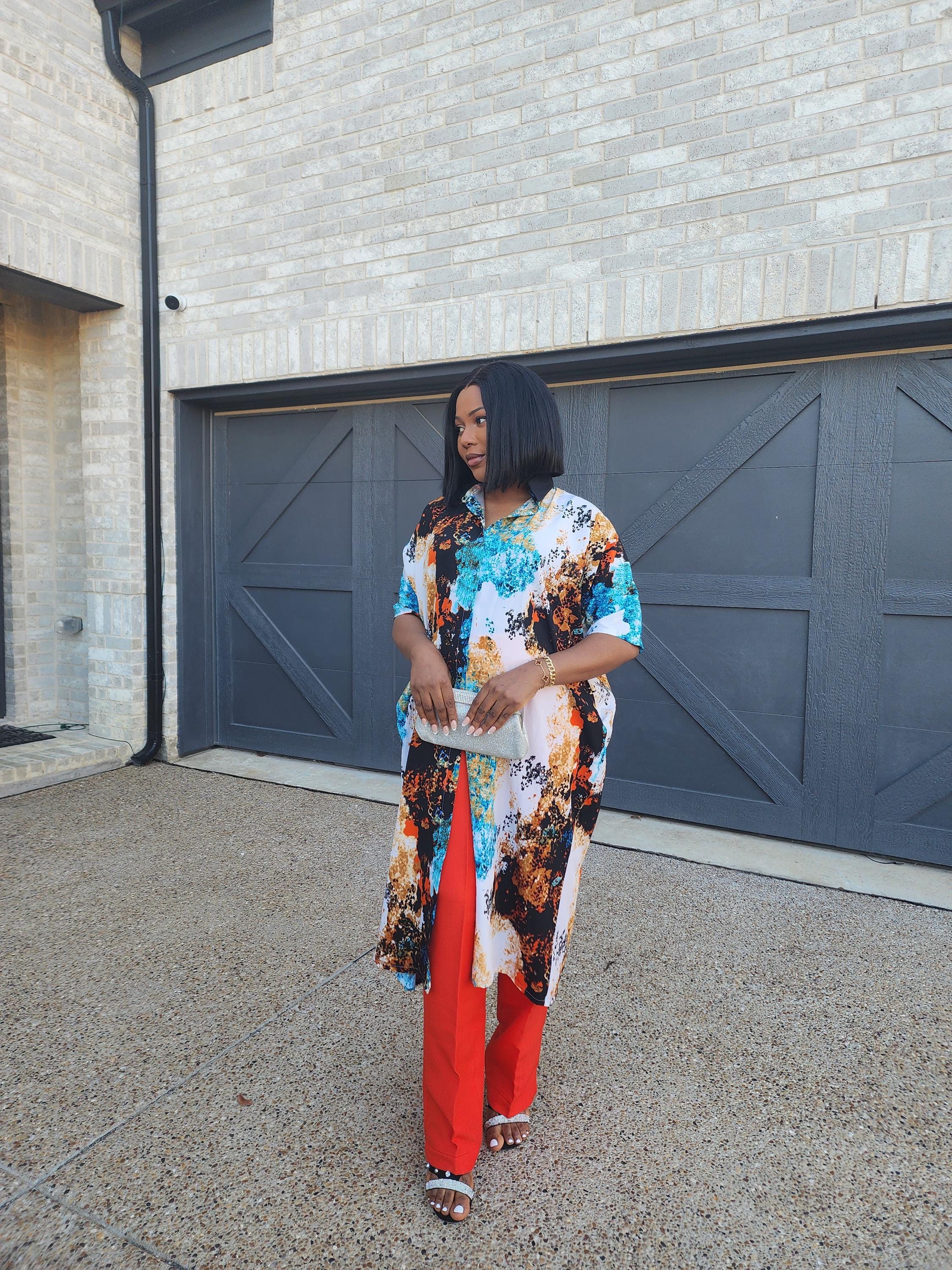 Elegant Maxi shirt and Pants/Linen Trouser/Fall outfit/Elegant African trendy outfit/Kaftan top and trouser/Tunic Top