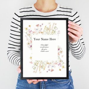 Custom Name Acrostic Poem, Floral Nursery, Bedroom Art, Little Girl Namesake Poem