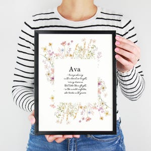 Ava Acrostic Name Poem, Floral Nursery, Bedroom Art, Little Girl Namesake Poem