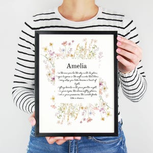 Amelia Acrostic Name Poem, Floral Nursery, Bedroom Art, Little Girl Namesake Poem