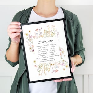 Charlotte Acrostic Name Poem, Floral Nursery, Bedroom Art, Little Girl Namesake Poem
