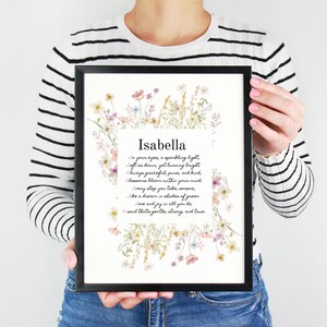 Isabella Acrostic Name Poem, Floral Nursery, Bedroom Art, Little Girl Namesake Poem