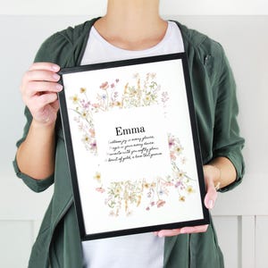 Emma Acrostic Name Poem, Floral Nursery, Bedroom Art, Little Girl Namesake Poem
