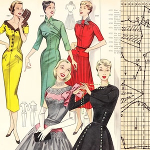 PDFs von vintage 50er Jahre Schnittmuster Zeichen System - Sofortdownload - Herbst/Winter 1956
