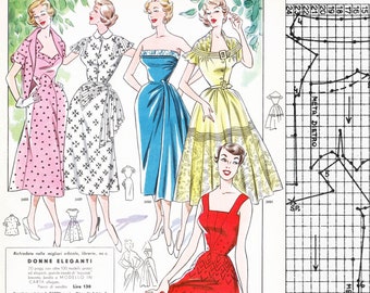 Spring 1954 sewing pattern drafting system • PDF instant download • vintage 50s fashion
