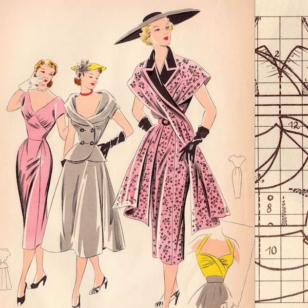 Archivos PDF del sistema de patrones de costura vintage de los años 50 - Verano de 1952 - descarga instantánea
