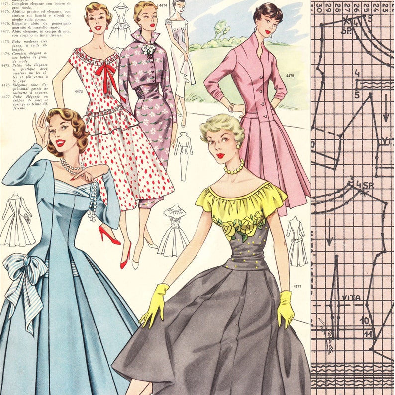 1950s Fabrics & Colors in Fashion     PDFs of vintage 50s pattern drafting system - instant download - Spring 1956  AT vintagedancer.com