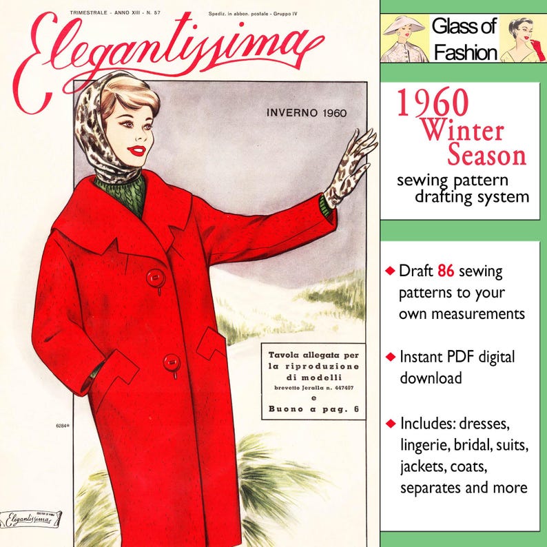 60er Jahre Schnittmuster Zeichenbrett • Winter 1960 • 86 vintage Outfits • PDF Sofort-Download Bild 9