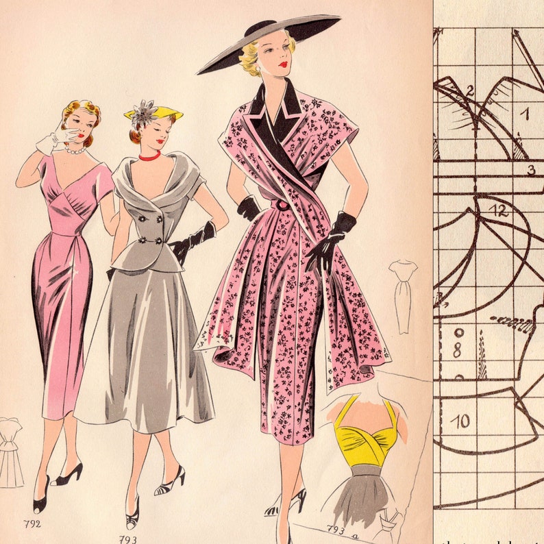 NEW!! PDFs of vintage 50s sewing pattern system - Summer 1952 - instant download 