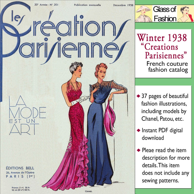 PDF of 30s haute couture designer vintage fashion catalog instant download Creations Parisiennes Winter 1938 image 6