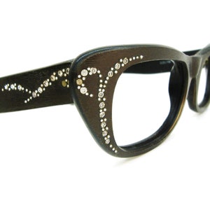 Vintage 70s Rectangle Cat Eye Glasses Eyeglasses or Sunglasses Frame Prestige Italy Satin Brown wood Grain Look