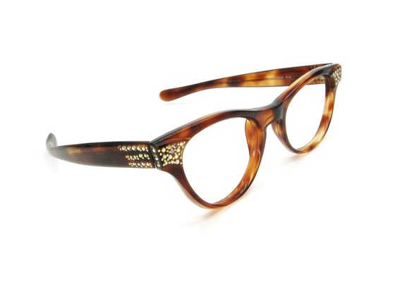 Vintage Tortoise Rhinestone Cat eye Glasses Eyegl… - image 2