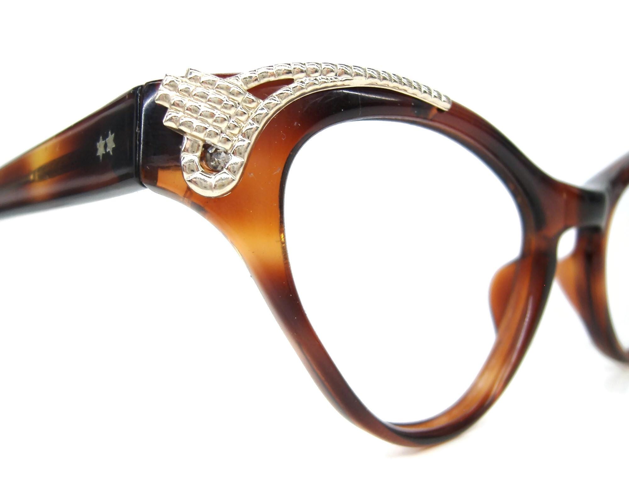 Gafas de sol vintage francesas con forma de ojo de gato, montura decorativa de tortuga, talla 46-21