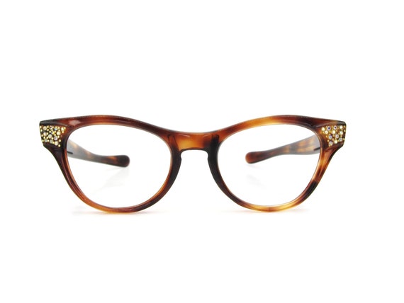 Vintage Tortoise Rhinestone Cat eye Glasses Eyegl… - image 3