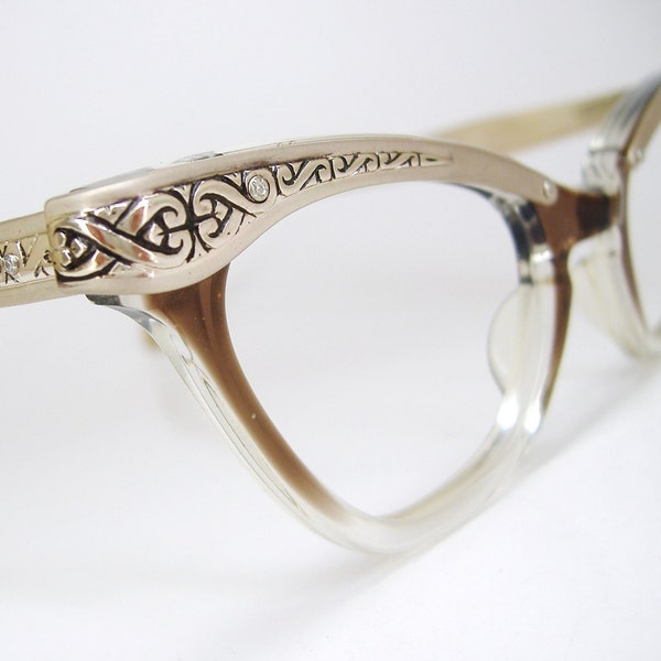 Vintage 50s Glasses Cat Eye Eyeglasses Frame Filigree Never Worn