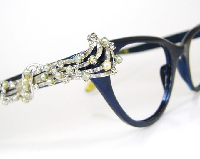 Rare Vintage Musical Note Cat Eye Eyeglasses Sunglasses Frame Blue Tura