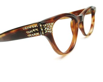 Vintage Tortoise Rhinestone Cat eye Glasses Eyeglasses or Sunglasses Frame France