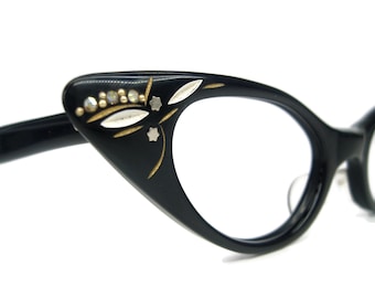 Gafas de sol o gafas de sol estilo ojo de gato, estilo vintage de los años 50, color negro, con montura Aurora y cristales.