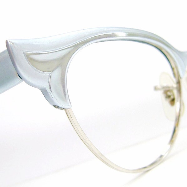 Vintage Sky Blue 50s Winged Cat eye Eyeglasses or Sunglasses Frame Spring Hinges