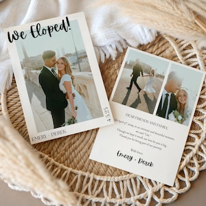 Boho Elopement Love: minimalistische sjabloon voor fotoaankondiging | Aankondigingssjabloon 'We Eloped' kaart | Intieme bruiloft