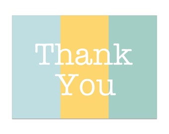 Digital Download Thank You Cards in Teal Yellow Coral Typewriter Font Simple Text Print at Home Instant Printable 5 x 7 Cards DTY20022
