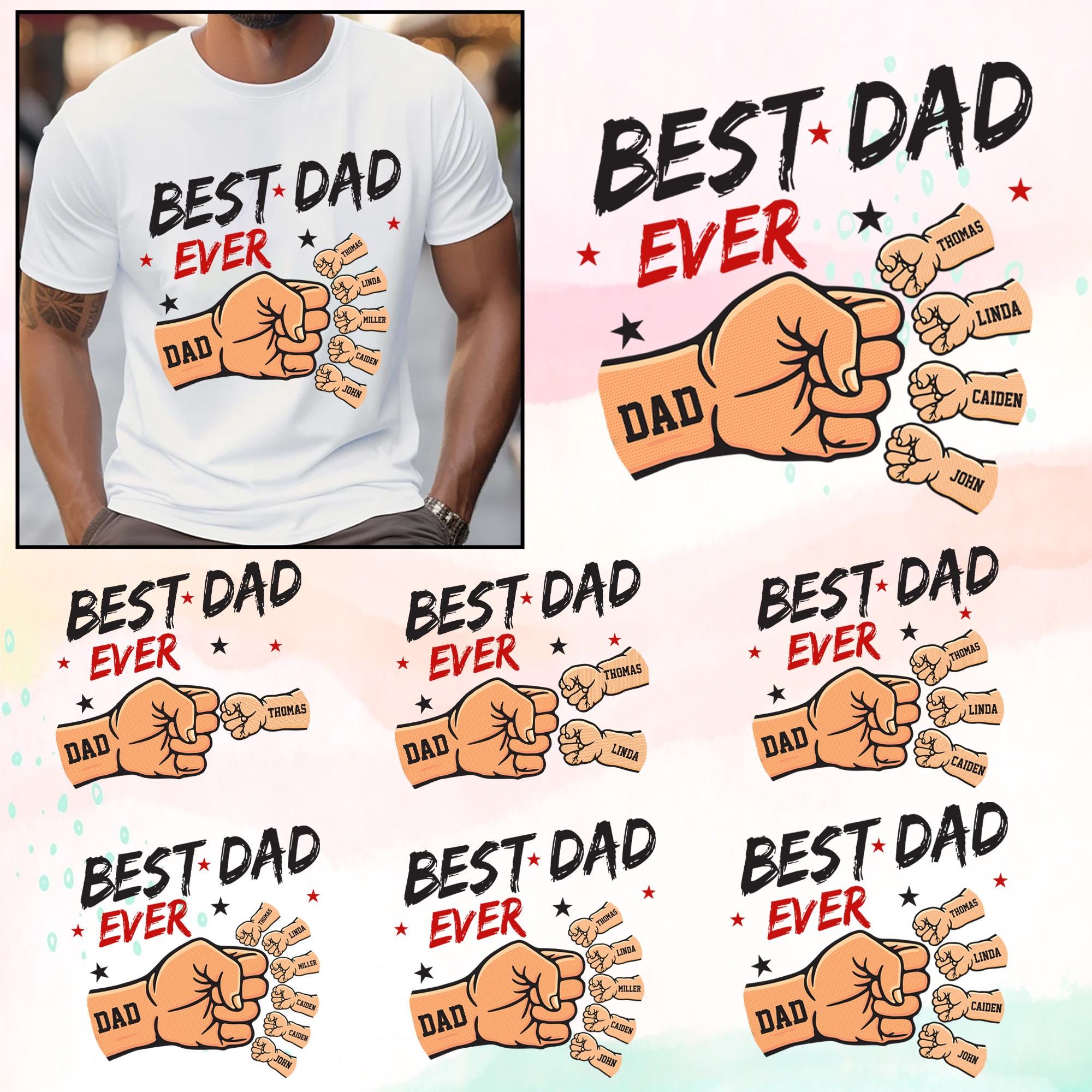 Best Dad Ever Shirt PNG, Custom Kids Names Fist Bump Design, Father's Day Sublimation, Editable Dad Digital Download, Happy Father's Day