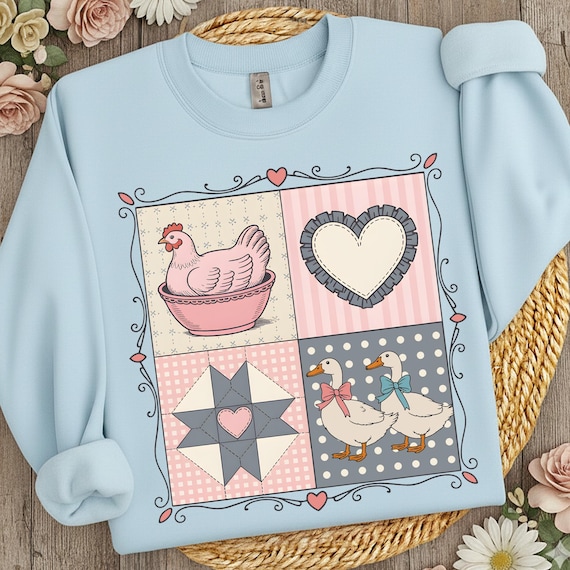 Vintage Grandma Core PNG, In My Granny Era Design, Hen in Nest & Thrifted Geese Clipart, Cozy 90s Cottagecore Animal PNG