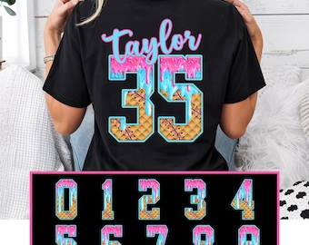 Baseball Ice Cream Drip Number PNG | Custom Name Jersey Design | Waffle Cone Numbers Sublimation | Game day png, Digital download