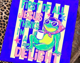 Allereerst Jezus denkt dat ik een genot ben png, trendy zomer png, grappige christelijke humor kikker png, preppy retro neon sublimatieontwerp