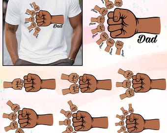 1-8 Hand Black Dad Fist Bump SVG PNG, Personalized Father&#39;s Day, Gift from Kids, African American Dad Clipart, Custom Names Digital File