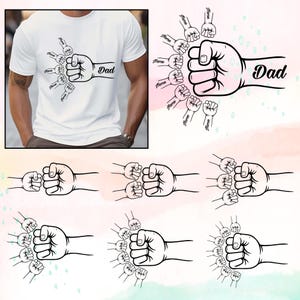 Father&#39;s Day SVG PNG, Dad and Kids Fist Bump Clipart, Custom Name Sublimation Design, Dad Gift Printable, Father Children Hand Png