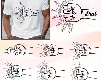 Father's Day SVG PNG, Dad and Kids Fist Bump Clipart, Custom Name Sublimation Design, Dad Gift Printable, Father Children Hand Png