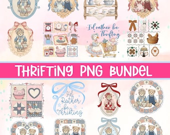 Vintage Thrifted Png Bundle, 90s Inspired, Grandma Core Png, Cottagecore Folk Art Design, Boutique Style, Cozy Retro Animals, Granny Sweater